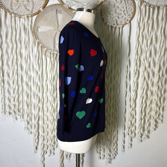 Talbots NWT Cotton B Navy Multi Heart Print Quarter Sleeve Sweater Size M - Picture 5 of 10